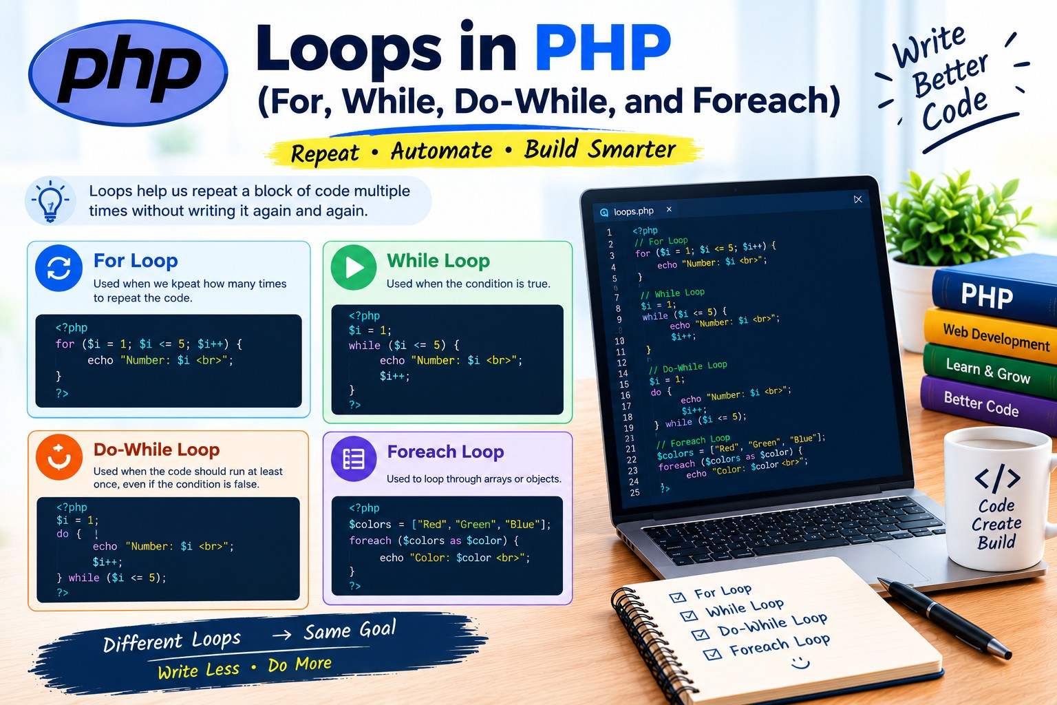 Loops in PHP (For, While, Do-While, and Foreach)